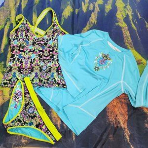 Athleta Tankini, Rashguard & Reversible Bikini Bottom Bundle sz L EXCELLENT